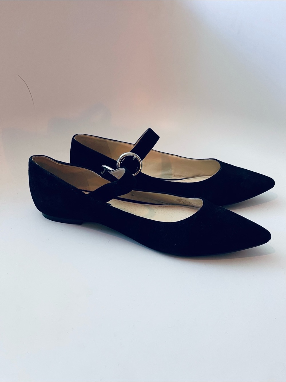 Nine West 9.5 Black Suede Mary Jane Pointed Flats